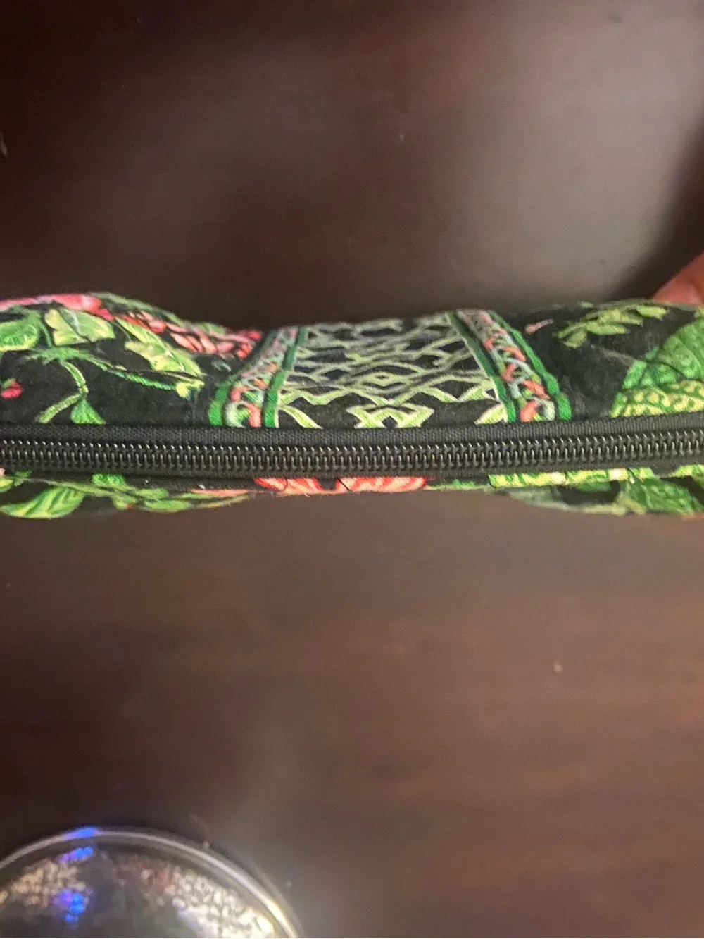 Vera Bradley Quilted Floral Zip Pouch — Black, Green & Pink